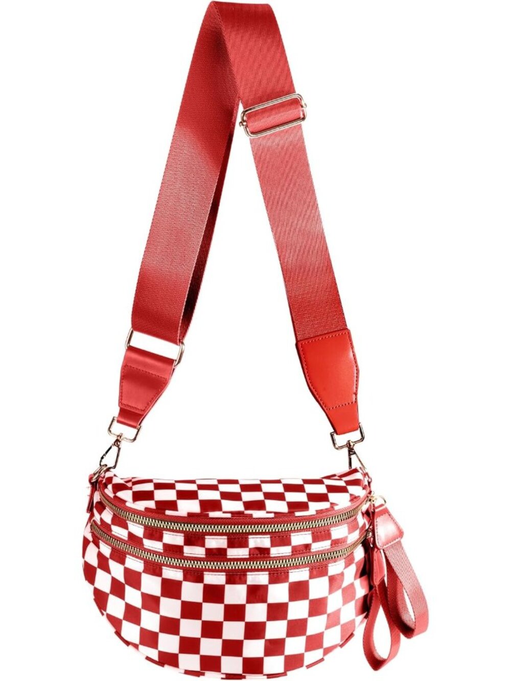 〽️Women's Red Bum Travel Purse Checkered Nylon Spacious Large Crossbody Bags
